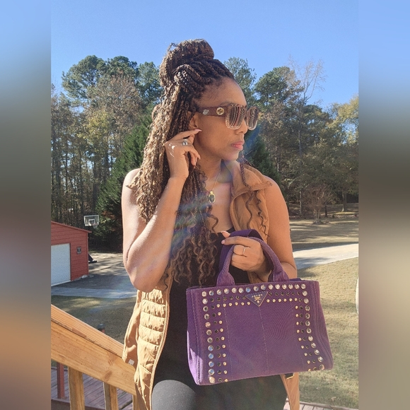 Prada Canapa Purple Cloth Bag - Picture 7 of 11